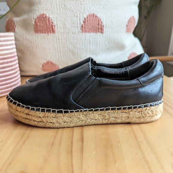 Marc Fisher Ltd Black Leather Moirane Espadrille Slip-ons - Picture 3 of 10